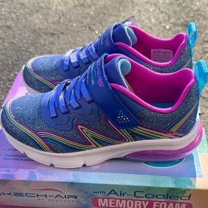 Skechers Girls Blue & Pink Light-Up Memory Foam Sneakers